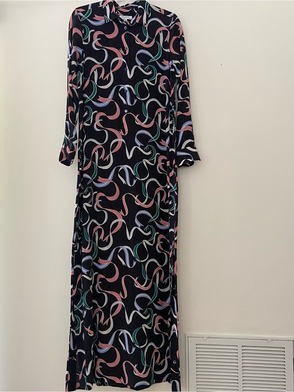 Equipment Femme Silk Shirt Dress Size XS Maxi Black Chic Statement Luxury Money